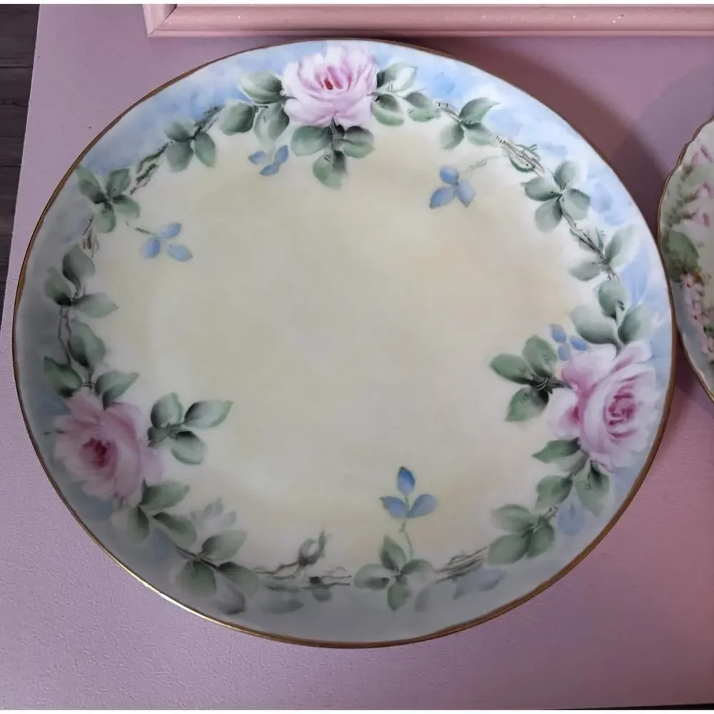 4 Vintage Blue Pink Yellow Mismatched Plate Wall Collage Display Floral Cottage